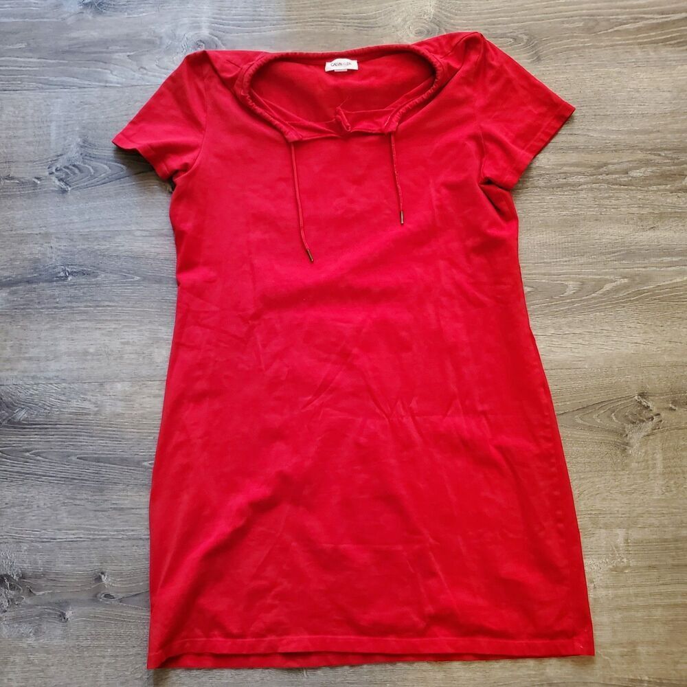 CALVIN KLIEN | XL Women CASUAL T SHIRT DRESS | RED 90S Y2K REVIVE